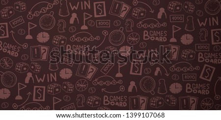 Board Games banners. For all Ages. Hand draw doodle background. Vector illustration