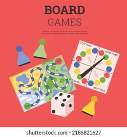 Board Games Colorful Banner Poster For Family Entertainment Activities, Flat Vector Illustration Isolated On White Background. Logic Board Games Card Or Flyer.