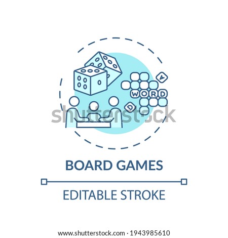 Board games concept icon. Indoor family activities. Competition between parents and children. Evening spending idea thin line illustration. Vector isolated outline RGB color drawing. Editable stroke