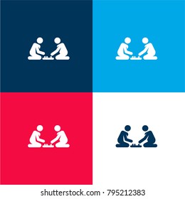 Board games four color material and minimal icon logo set in red and blue