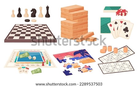 Board Games. Fun home games for friendly companies. Games developing logical thinking. Vector illustration