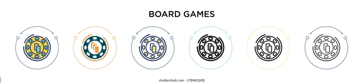 Board games icon in filled, thin line, outline and stroke style. Vector illustration of two colored and black board games vector icons designs can be used for mobile, ui, web