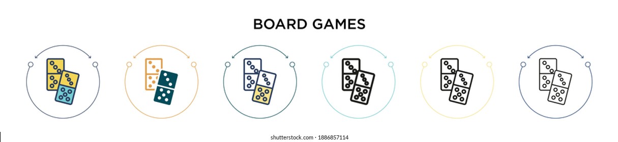 Board games icon in filled, thin line, outline and stroke style. Vector illustration of two colored and black board games vector icons designs can be used for mobile, ui, web