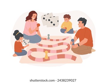 Board games isolated concept vector illustration. Tabletop activities, strategic gaming, stay at home gamers, social isolation free time spending, family fun activity idea vector concept.