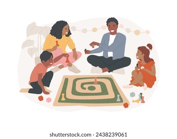 Board games isolated concept vector illustration. Tabletop activities, strategic gaming, stay at home gamers, social isolation free time spending, family fun activity idea vector concept.