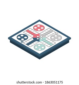 Board games isometric with dice pegs tokens with pastime symbols vector illustration