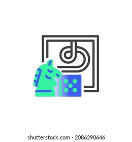 Board games line icon. linear style sign for mobile concept and web design. Board game, horse and dice outline vector icon. Symbol, logo illustration. Vector graphics