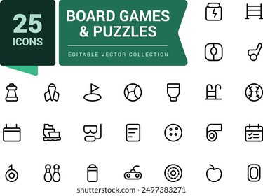 Board Games and Puzzles icon set. Toys Icons Pack. Thin line icons set. Simple editable vector stroke illustration.