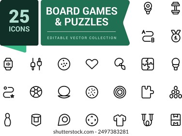 Board Games and Puzzles icon set. Toys Icons Pack. Thin line icons set. Simple editable vector stroke illustration.