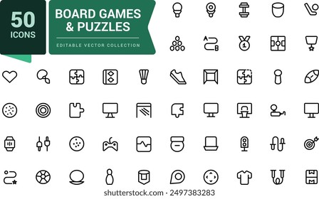 Board Games and Puzzles icon set. Toys Icons Pack. Thin line icons set. Simple editable vector stroke illustration.