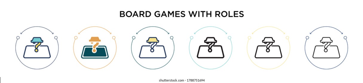 Board games with roles icon in filled, thin line, outline and stroke style. Vector illustration of two colored and black board games with roles vector icons designs can be used for mobile, ui, web