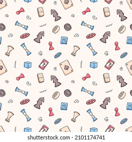 Board games seamless pattern. Endless texture with vector doodle elements