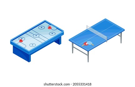 Board games set. Air hockey and ping pong tables vector illustration