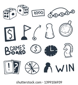 Board Games set hand draw doodle elements