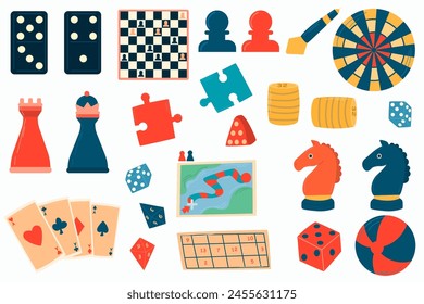 Board games. Set on a white background. Leisure concept for the whole family.