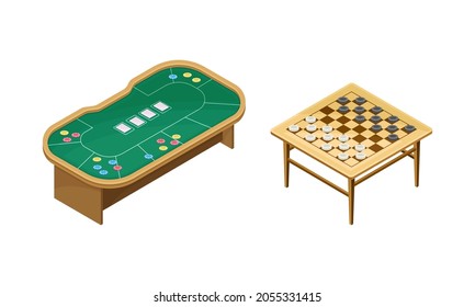 Board games set. Pocker and chessboard tables vector illustration