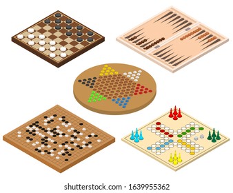 Board Games Sign 3d Icon Set Isometric View Include of Chinese Checkers and Backgammon. Vector illustration of Icons svg