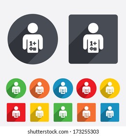Board games sign icon. One plus players symbol. Dice sign. Circles and rounded squares 12 buttons. Vector