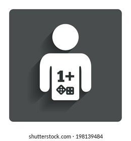 Board games sign icon. One plus players symbol. Dice sign. Gray flat button with shadow. Modern UI website navigation. Vector