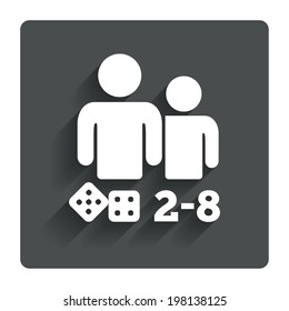 Board games sign icon. From two to eight players symbol. Dice sign. Gray flat button with shadow. Modern UI website navigation. Vector
