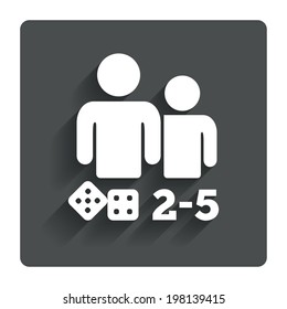 Board games sign icon. From two to five players symbol. Dice sign. Gray flat button with shadow. Modern UI website navigation. Vector
