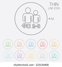 Board games sign icon. From two to eight players symbol. Dice sign. Thin line circle web icons with outline. Vector