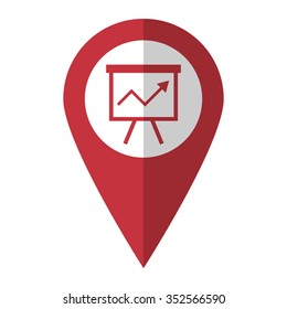 board with graph - vector icon; red map  pointer
