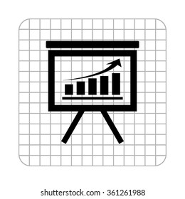 board with growing graph  - black vector icon