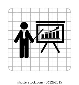 board with growing graph  - black vector icon