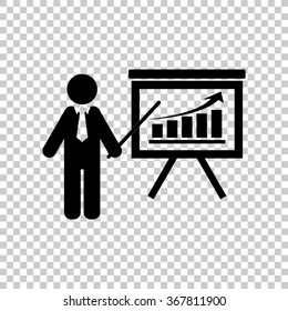 board with growing graph -  black vector icon