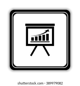 board with growing graph  - black vector icon