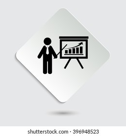 board with growing graph - black vector icon  on a paper button