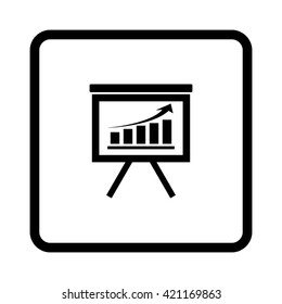 board with growing graph  - black vector icon