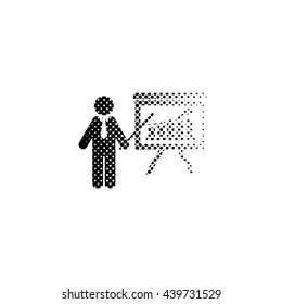 board with growing graph - black vector icon;  halftone illustration