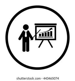 board with growing graph  - black vector icon