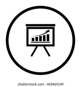 board with growing graph -  black vector icon