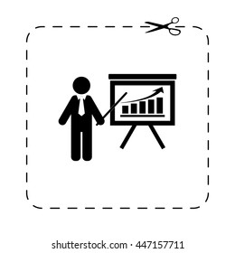 board with growing graph  - black vector icon