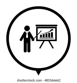 board with growing graph - black vector icon;  map pointer