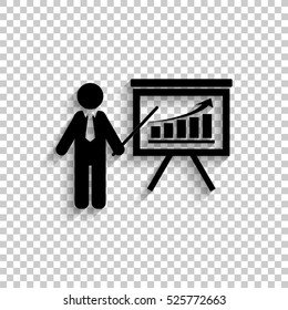 board with growing graph - black vector  icon with shadow