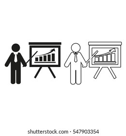 board with growing graph  - black vector icon