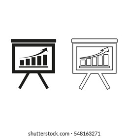 board with growing graph  - black vector icon