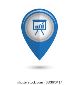 board with growing graph - vector icon;  blue map pointer