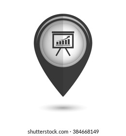 board with growing graph - vector icon;  black map pointer