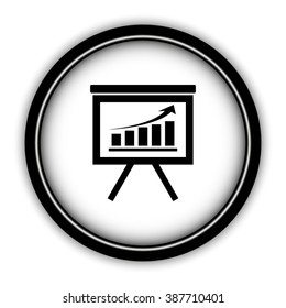 board with growing graph - vector icon; round  button with shadow