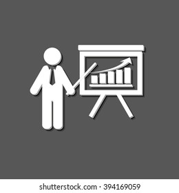 board with growing graph - white vector icon  with shadow