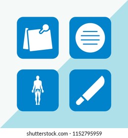 board icon. 4 board set with menu, bone, post it and knife vector icons for web and mobile app