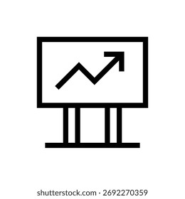 Ícone de Quadro com Gráfico de Seta Representando o Relatório Comercial, Lucro e Estilo de Desenho de Outline de Crescimento