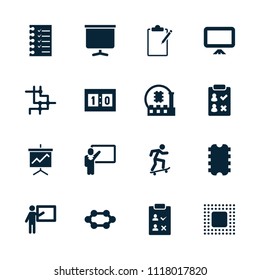 Board icon. collection of 16 board filled icons such as teacher, spu, board, chip, sport score, check list, cpu. editable board icons for web and mobile.