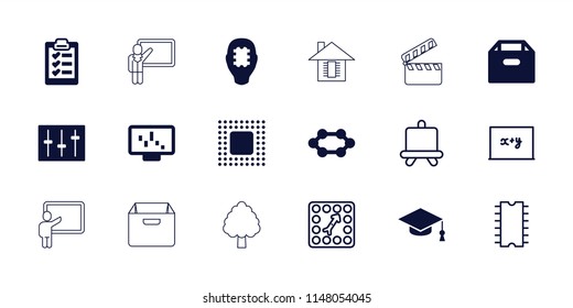 Board icon. collection of 18 board filled and outline icons such as box, sliders, clipboard, chip, graph on display, cpu in head, cpu. editable board icons for web and mobile.