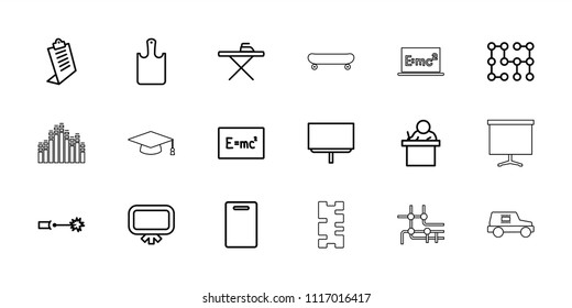 Board icon. collection of 18 board outline icons such as ironing table, teacher, electric circuit, graduation hat, skate, domino. editable board icons for web and mobile.